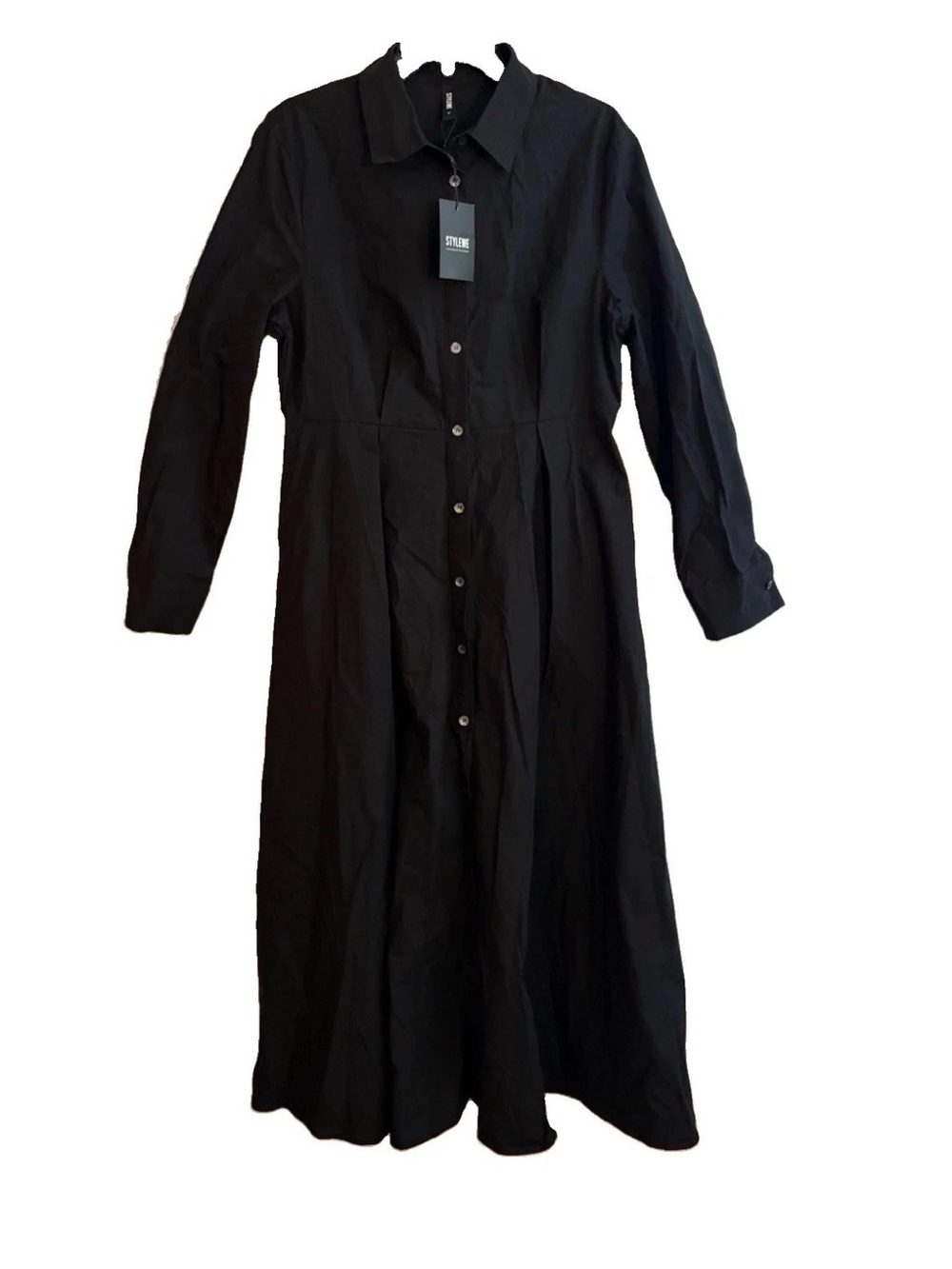 STYLEWE Black Button-Front Maxi Shirt Dress A-Line w/ Pockets
